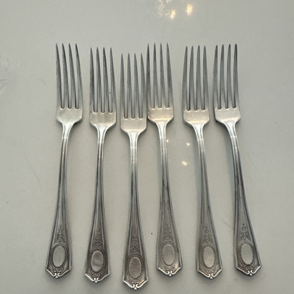 Set 6 x Dinner Forks 7 1/2" Oneida Community Louis XIV Antique Silverplate